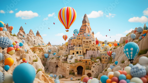 Cappadocia Turkey in Easter fetival theme celebration in paper art and craft design concept. Created using generative AI.