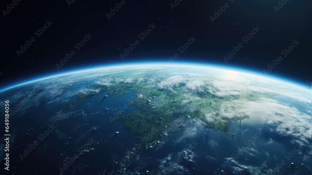 Earth day: Satellite view of planet earth with beautiful curve on the sphere in outer space