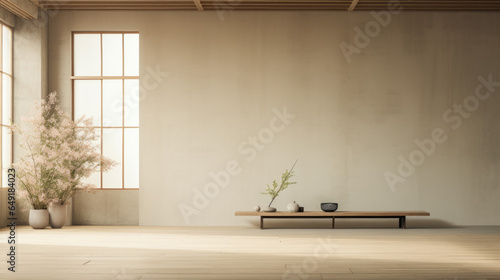 Minimalist interior decor with soft sunlight and copyspace photo