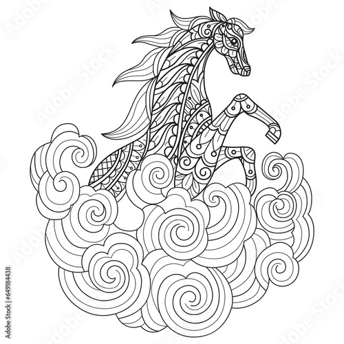 Fairy tale horse hand drawn for adult coloring book