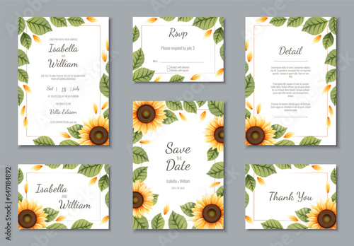 Set of wedding templates, banners, invitations for the holiday.Beautiful postcard decor with sunflower