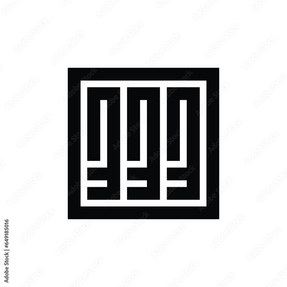 Number 333 logo design with black color, triple three monogram logo in square geometric shape