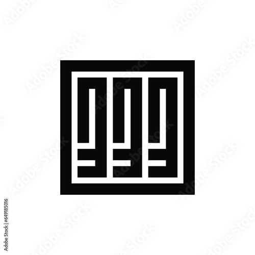 Number 333 logo design with black color, triple three monogram logo in square geometric shape