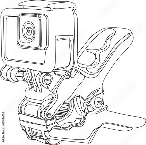 Hand-Drawn Clip Art of Portable Camera Clamp, Camera Clamp for Action Photography - Doodle Sketch Drawing, Camera Mounting Solution - Hand-Drawn Line Art Clip Art, 