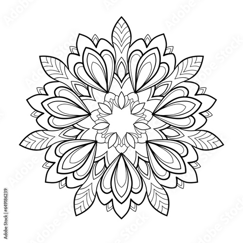 Fototapeta Naklejka Na Ścianę i Meble -  Stylized simple mandala with linear and floral elements on a white isolated background. For coloring book pages.