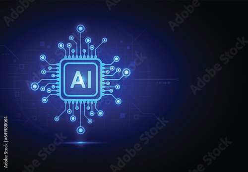 Artificial intelligence chipset on circuit board in futuristic concept technology artwork for web, banner, card, cover. Vector illustration