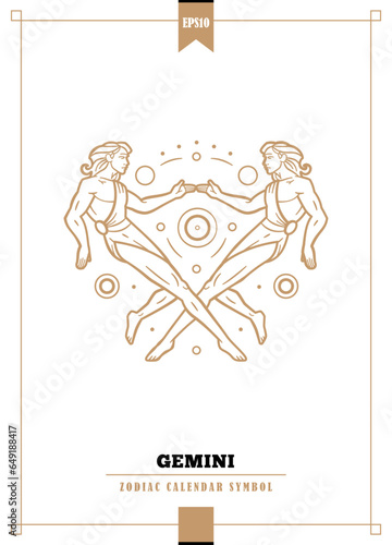 Gemini sign. Zodiac insignia illustration. Outlined modern zodiacal illustration for Gemini sign. Vector illustration.