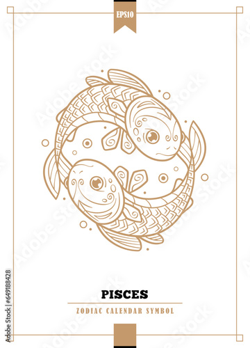 Pisces sign. Zodiac insignia illustration. Outlined modern zodiacal illustration for Pisces sign. Vector illustration.