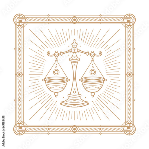 Libra zodiac sign and astrology symbol, element. Modern outline vector illustration. White background