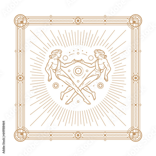 Gemini zodiac sign and astrology symbol, element. Modern outline vector illustration. White background