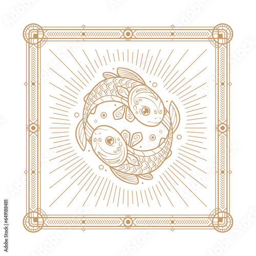 Pisces zodiac sign and astrology symbol, element. Modern outline vector illustration. White background