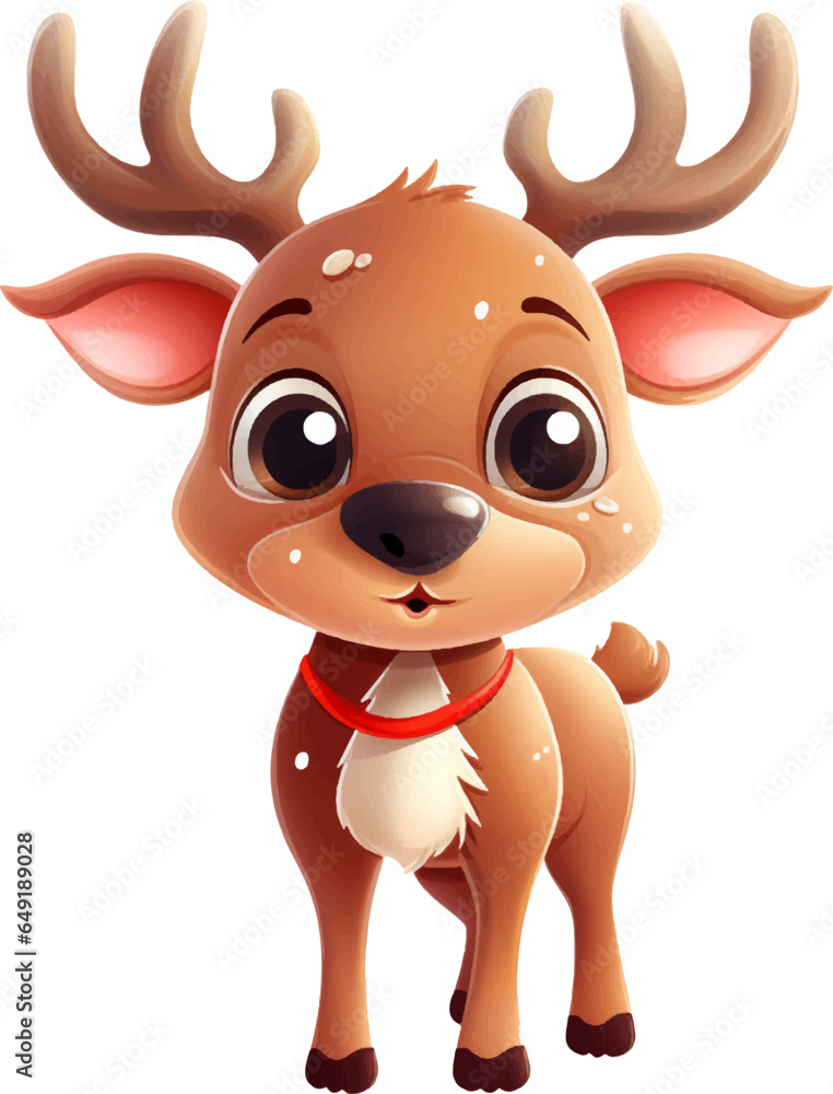 Fototapeta premium Cute Christmas cartoon character reindeer on white background. Generative AI.