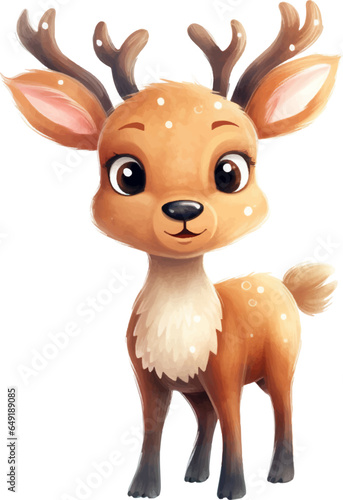 Cute Christmas cartoon character reindeer on white background. Generative AI.