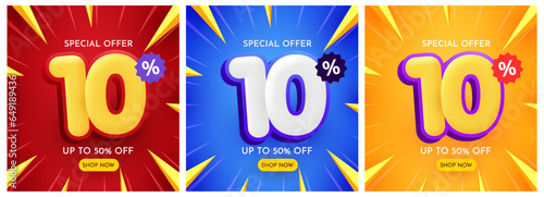 10 percent Off. Discount creative composition. Mega Sale.
