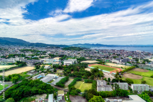 Japan, Oita Prefecture, Beppu, Aerial view of clouds over city on Kyushu island