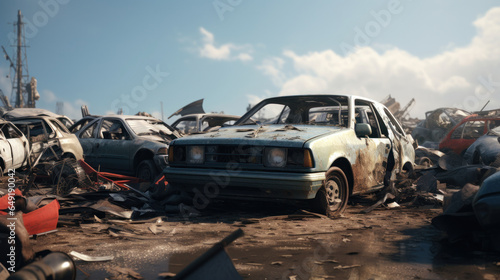 End of the Road  A Junkyard Filled with Broken and Crushed Cars  the Final Resting Place for Faulty Vehicles.