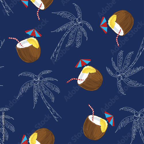 Summer conversational beach island ,wave ,elements seamless pattern.