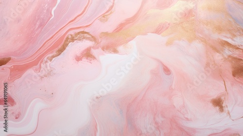 A dynamic liquid abstract marbling artwork featuring an infusion of rose gold glitter splatter textures.