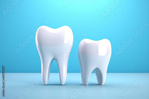 Clean Healthy tooth and healthy gum on blue background. 3D rendering - Generative AI