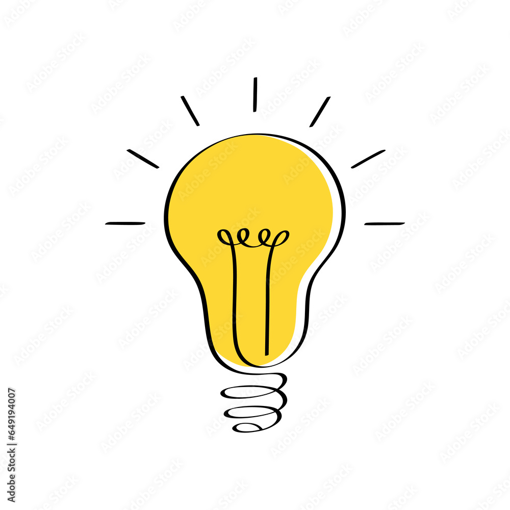 Continuous smooth line drawing of light bulb with rays. Linear light bulb drawn by hand. Concept of idea, creativity, innovation and invention. Doodle vector graphic design Continuous smooth line drawing of light bulb with rays. Linear light bulb drawn by hand. Concept of idea, creativity, innovation and invention. Doodle vector graphic design