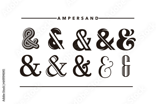 Collection of decoration ampersands. Stylish ampersand for stock, template, wedding invitations. Vector illustration