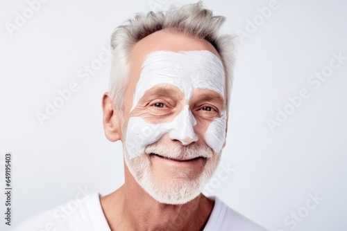 senior man face with skincare cream