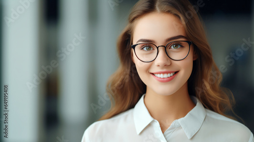 Student girl wearing glasses closeup studio shot - Generative AI