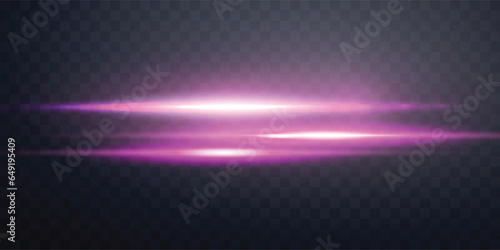 Pink horizontal lens flare. Sun flash with rays or pink spotlight. Vector illustration.
