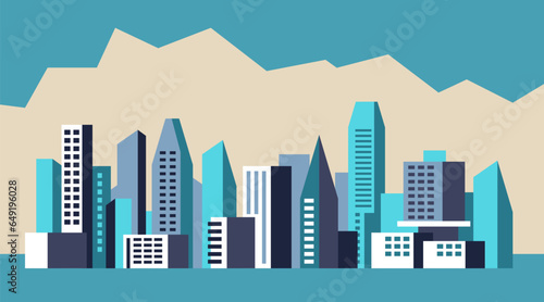 Cityscape panorama in simple geometric style