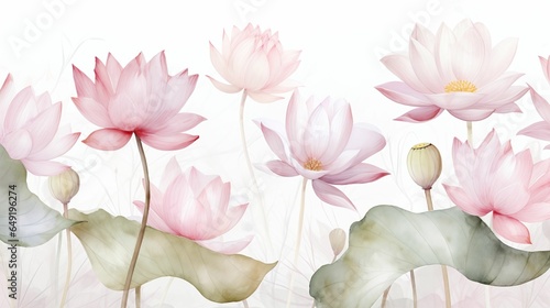 Fototapeta Naklejka Na Ścianę i Meble -  Pink lotus flowers on white background. Watercolor painting. Vector illustration.