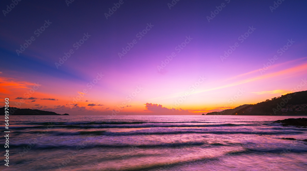 Sea sky waves background,Nature beautiful Light Sunset or sunrise over sea, Colorful dramatic majestic scenery Sky,Amazing clouds and waves in sunset sky colorful light cloud background