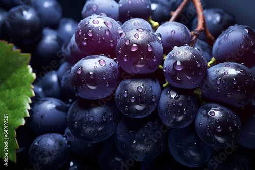 Wallpaper Mural Beautiful juicy dark grapes with water drops, close up view.generative ai Torontodigital.ca