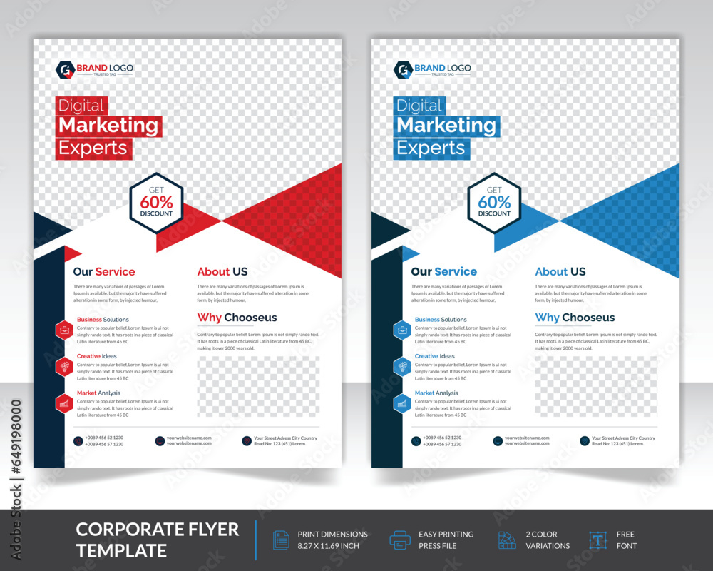 Corporate business flyer template design with two color variations, Modern Corporate flyer design, Multipurpose Flyer template