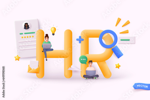HR department. Human Resources management. Employer hiring candidates. Recruitment agency, employment, headhunting business. 3D Web Vector Illustrations.