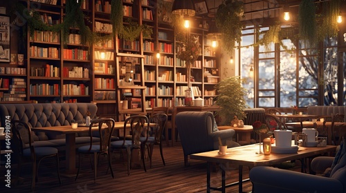 cozy coffee shops, perfect for setting the mood for studying, relaxing, or enjoying a cup of coffee while listening to lofi music photo