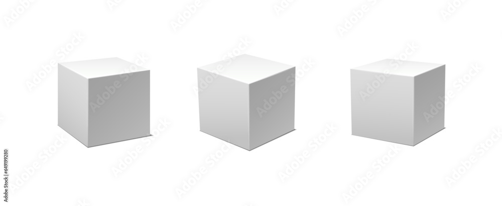 Vector icon. White cubes in different side views. Vector icon. White cubes in different side views.