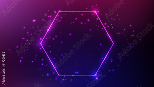 Neon hexagon frame with shining effects and sparkles © dniprodd