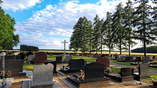 cemetery in Dziewkowice - cross, graves and trees