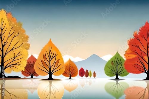 set of autumn leaves in one line on white background