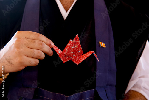 Zen sesshin (retreat) in the Sahara desert, Morocco. Origami paper folding workshop. photo