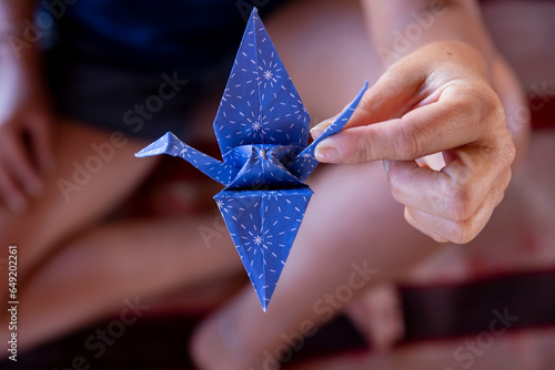 Zen sesshin (retreat) in the Sahara desert, Morocco. Origami paper folding workshop. photo