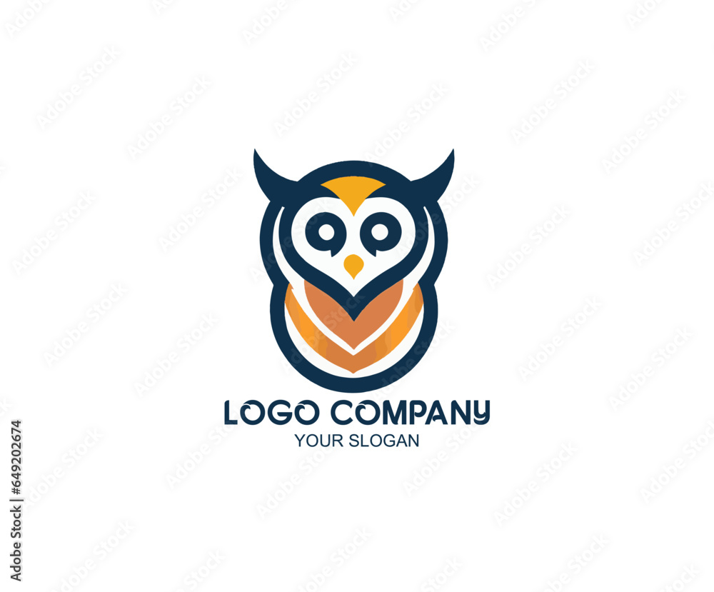 Unique owl logo with minimalist shapes and colors
