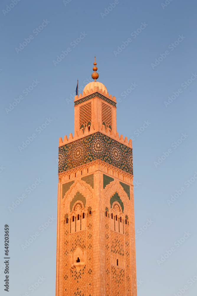 Hassan II mosque minaret, Casablanca, Morocco.