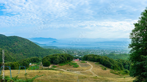 Panoramic view of Khust valley, Carpathian mountains, Ukraine photo