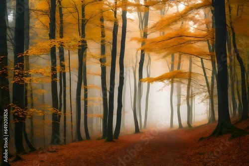 autumn forest in the morning Generative AI