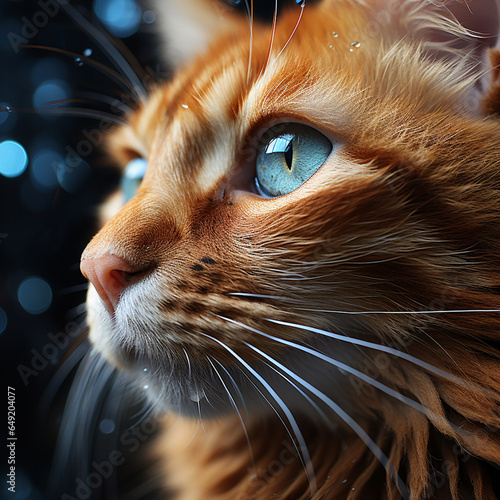 Close-up of a ginger cat's face, Generative AI