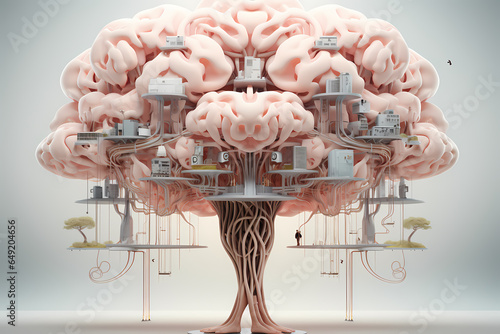 Connection of a mind. Artificial intelligence metaphor. Tree of minds abstract illustration