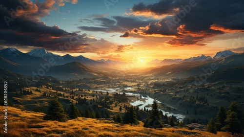 beautiful sunset views between stunning mountains and rivers