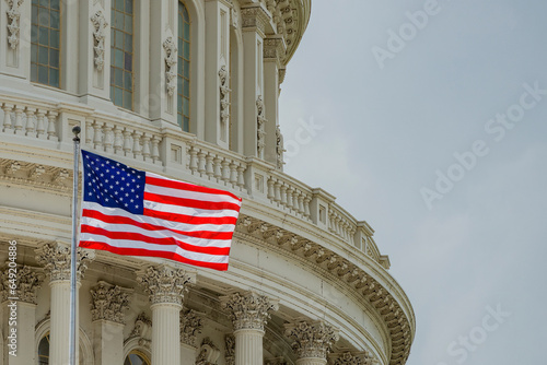 Wallpaper Mural Washington DC Capitol dome detail with waving american flag Torontodigital.ca