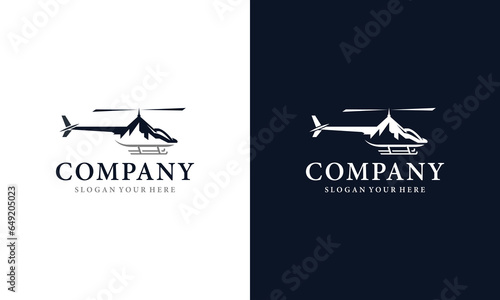 Helicopter and mountain Logo Design Vector Graphic Icon Illustration